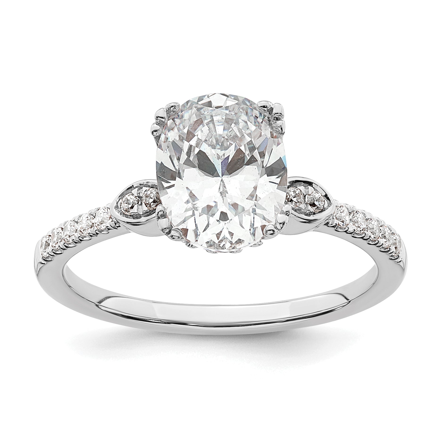 Image of ID 1 150ct CZ Solid Real 14k White Polish 1 1/2ct Oval Engagement Dia Ring