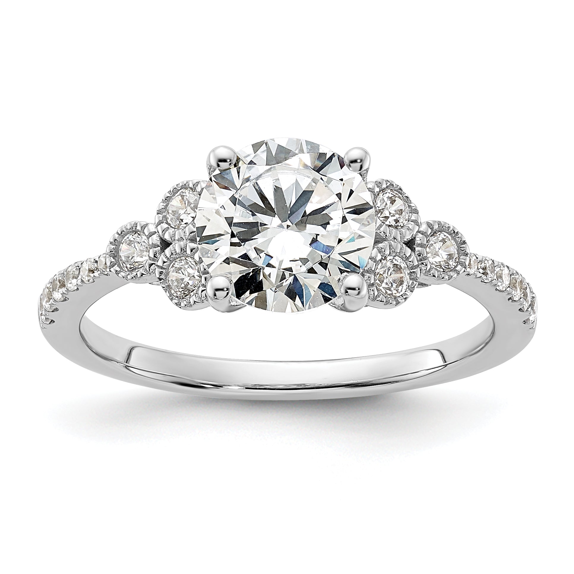 Image of ID 1 150ct CZ Solid Real 14k White Polish 1 1/2ct Round Engagement Dia Ring