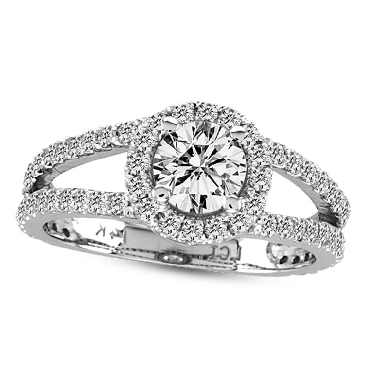 Image of ID 1 163 CT TW Natural Diamond Frame Split Shank Engagement Ring in Solid 14K White Gold