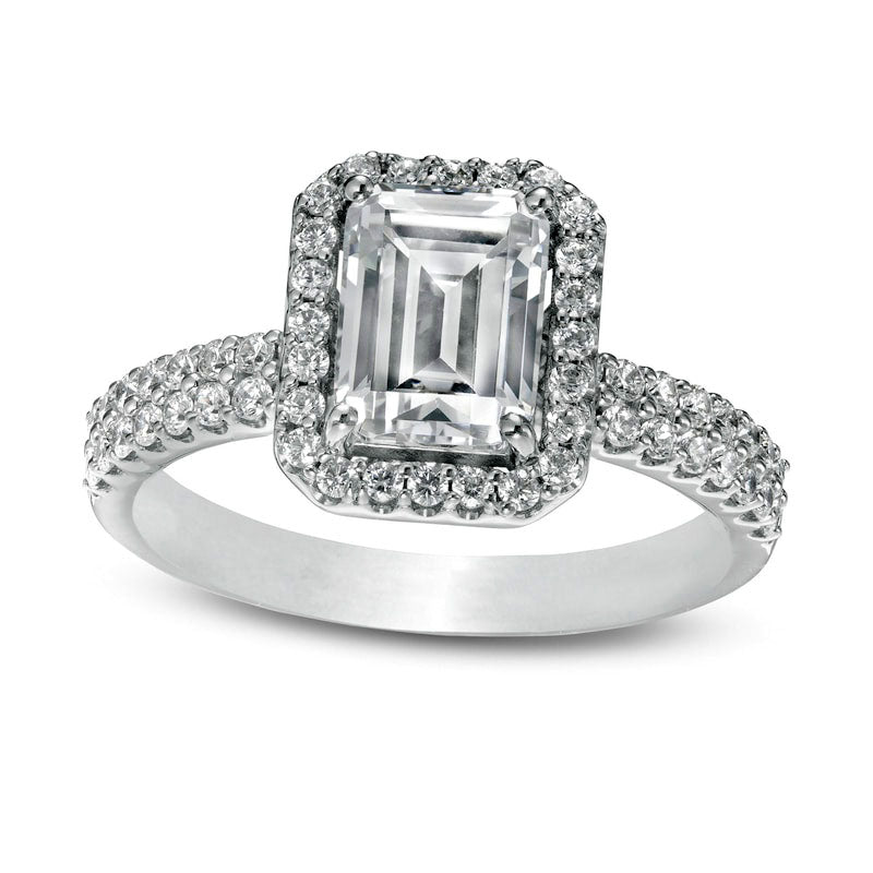 Image of ID 1 175 CT TW Certified Lab-Created Emerald-Cut Diamond Frame Engagement Ring in Solid 14K White Gold (F/VS2)
