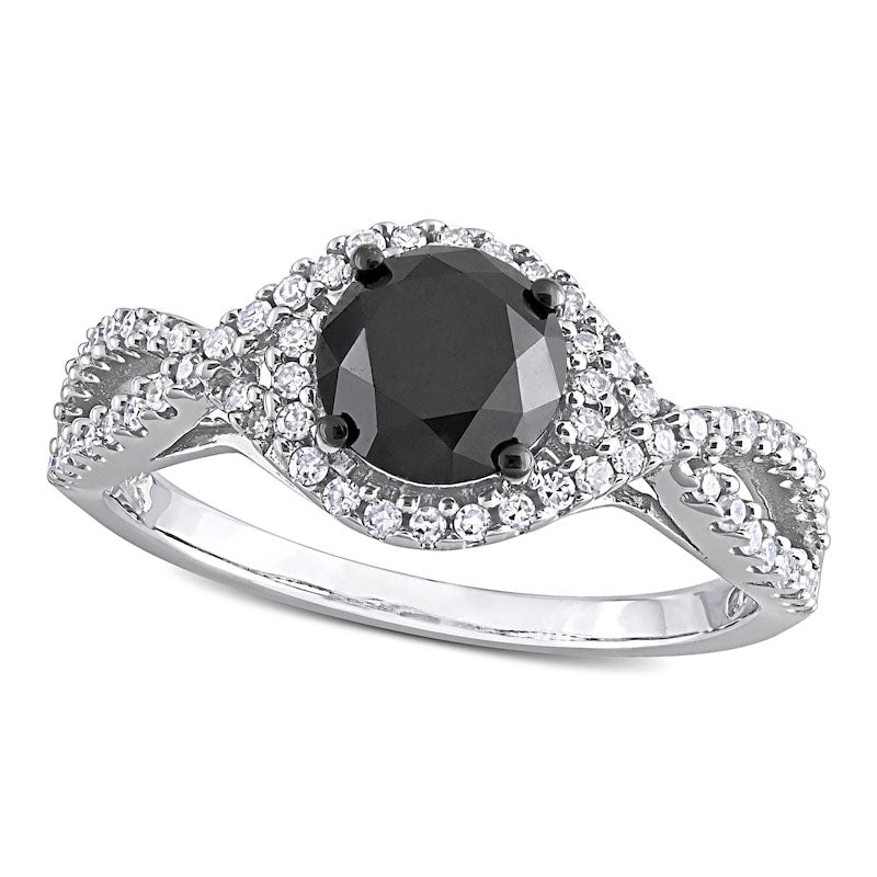 Image of ID 1 175 CT TW Enhanced Black and White Natural Diamond Twist Shank Engagement Ring in Solid 10K White Gold
