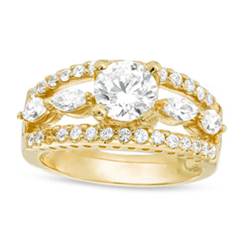 Image of ID 1 175 CT TW Natural Diamond Five Stone Split Shank Engagement Ring in Solid 14K Gold