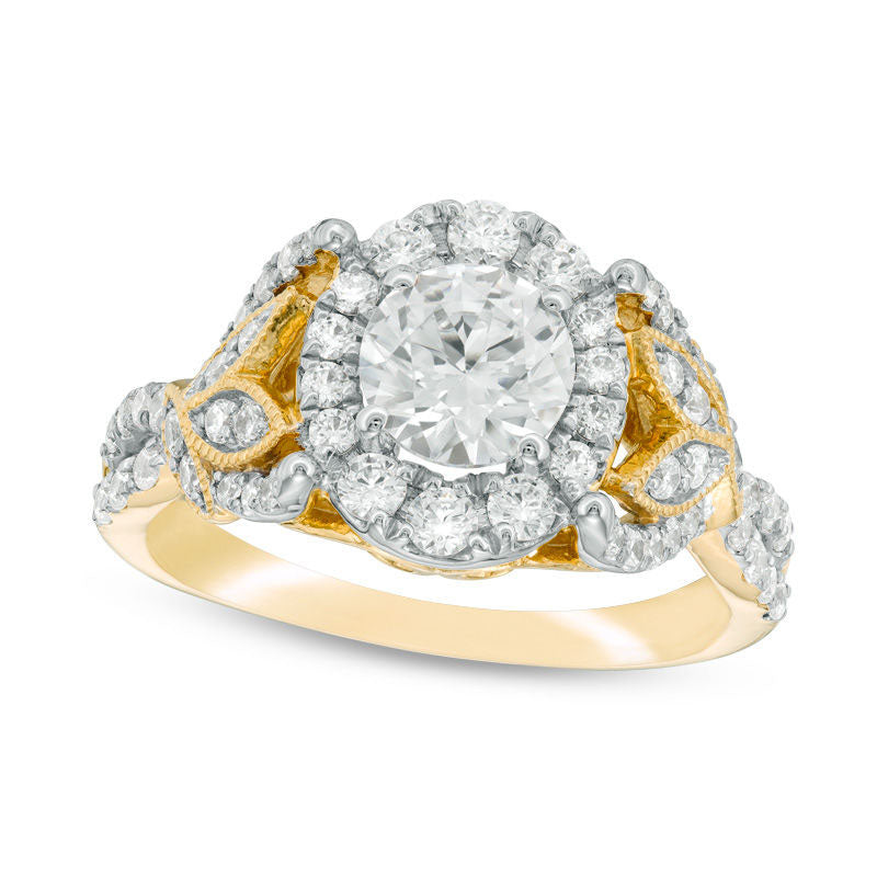 Image of ID 1 175 CT TW Natural Diamond Oval Frame Leaf-Sides Antique Vintage-Style Engagement Ring in Solid 14K Gold