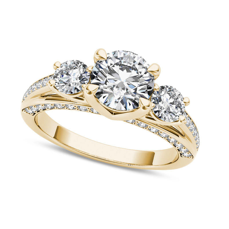 Image of ID 1 175 CT TW Natural Diamond Three Stone Engagement Ring in Solid 14K Gold