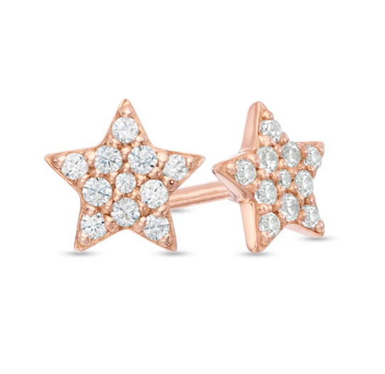 Image of ID 1 1/8 CT TW Diamond Dainty Star Stud Earrings in 14K Rose Yellow or White Gold