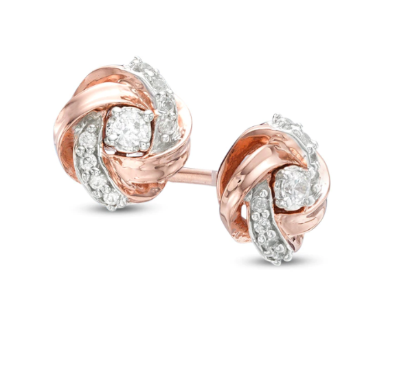Image of ID 1 1/8 CT TW Natural Diamond Love Knot Stud Earrings in 14K Rose Gold