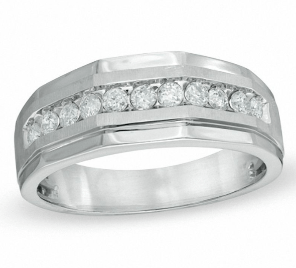 Image of ID 1 $1870 Men's 1 CT Diamond Wedding Band Ring in 14K White Gold