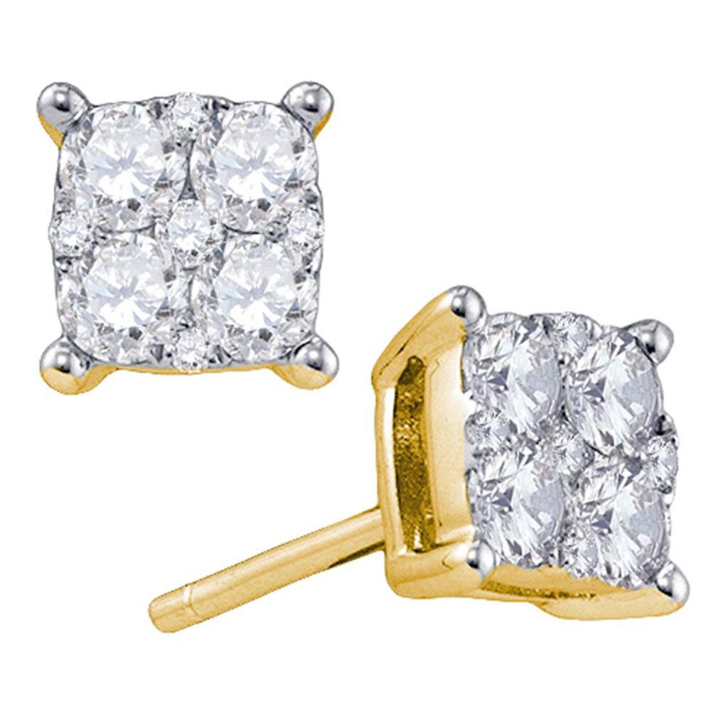 Image of ID 1 18k Yellow Gold Round Diamond Square Cluster Earrings 1 Cttw