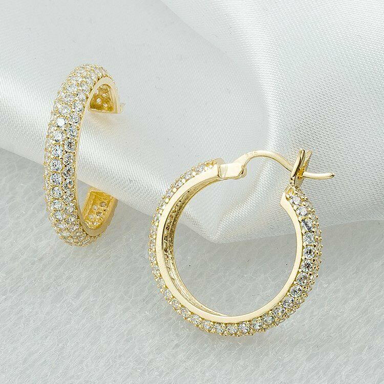 Image of ID 1 2 CT TW CZ Hoop Earrings in Solid 14K Yellow Gold