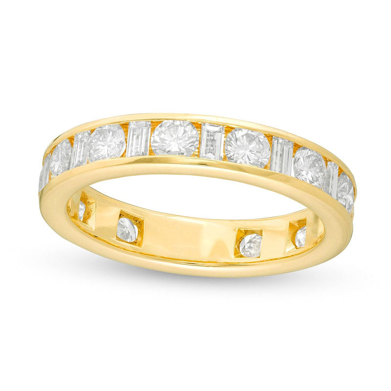Image of ID 1 20 CT TW Baguette and Round Natural Diamond Alternating Eternity Wedding Band in Solid 18K Gold (G/SI2)