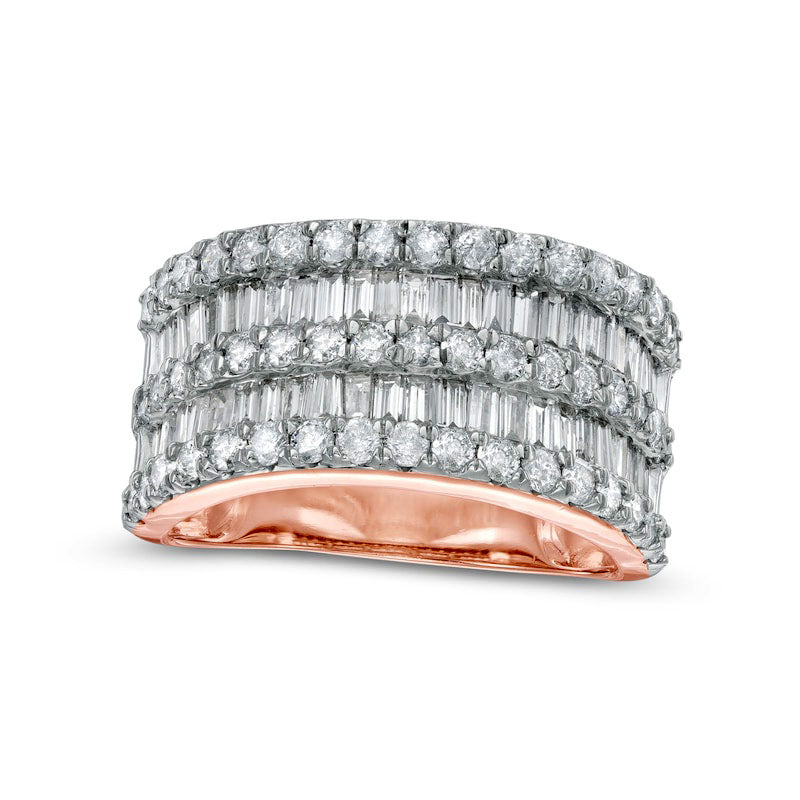 Image of ID 1 20 CT TW Baguette and Round Natural Diamond Multi-Row Ring in Solid 10K Rose Gold