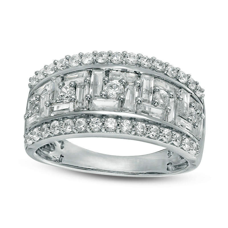 Image of ID 1 20 CT TW Baguette and Round Natural Diamond Staggered Frame Ring in Solid 10K White Gold