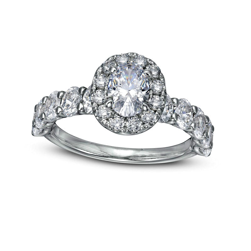 Image of ID 1 20 CT TW Certified Oval Natural Diamond Frame Engagement Ring in Solid 14K White Gold (I/SI2)