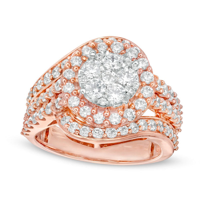 Image of ID 1 20 CT TW Composite Natural Diamond Bypass Multi-Row Split Shank Engagement Ring in Solid 10K Rose Gold