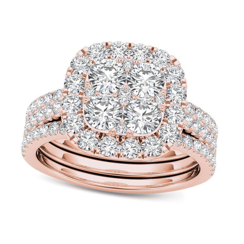 Image of ID 1 20 CT TW Composite Natural Diamond Cushion Frame Bridal Engagement Ring Set in Solid 14K Rose Gold