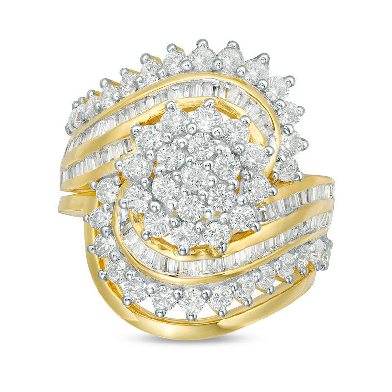 Image of ID 1 20 CT TW Composite Natural Diamond Multi-Row Bypass Bridal Engagement Ring Set in Solid 10K Yellow Gold