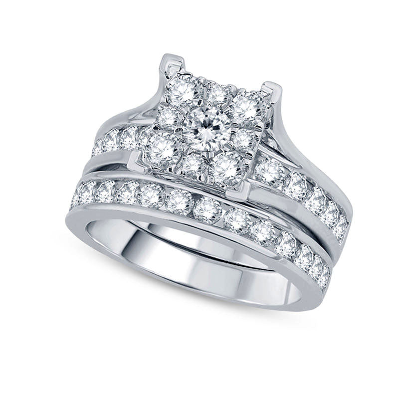 Image of ID 1 20 CT TW Composite Natural Diamond Square Frame Bridal Engagement Ring Set in Solid 14K White Gold