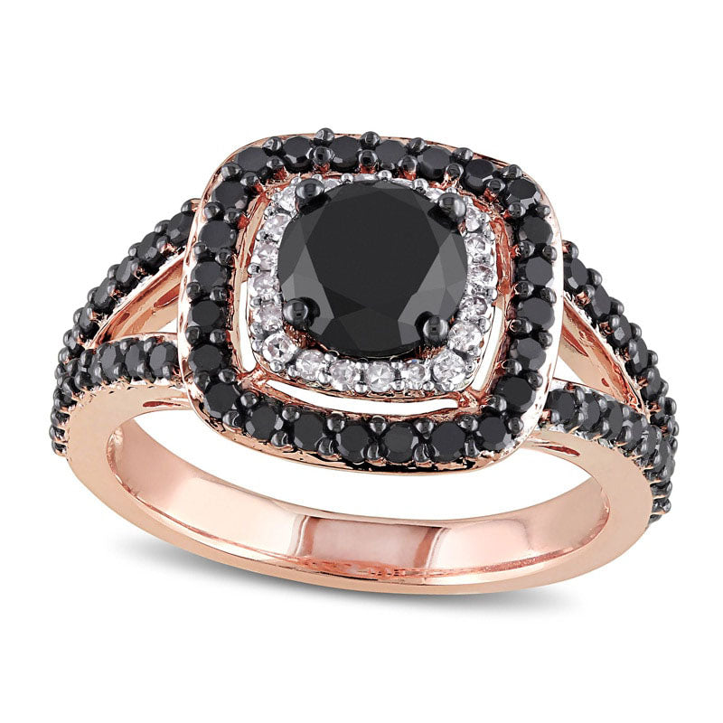 Image of ID 1 20 CT TW Enhanced Black and White Natural Diamond Double Frame Ring in Solid 14K Rose Gold