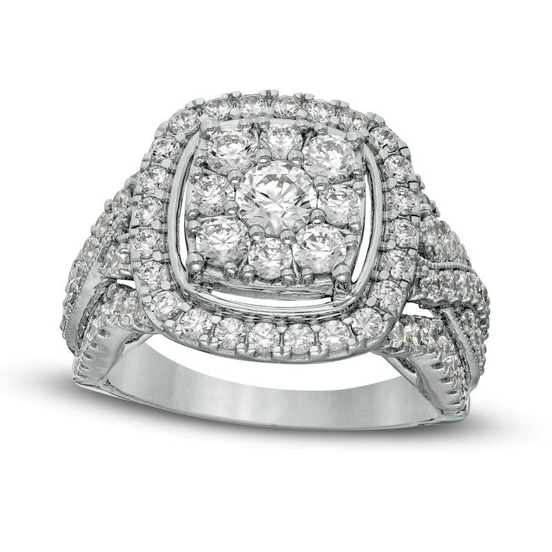Image of ID 1 20 CT TW Natural Diamond Double Cushion Frame Multi-Row Engagement Ring in Solid 14K White Gold