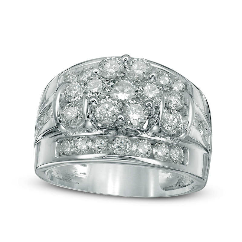Image of ID 1 20 CT TW Natural Diamond Flower Cluster Engagement Ring in Solid 14K White Gold