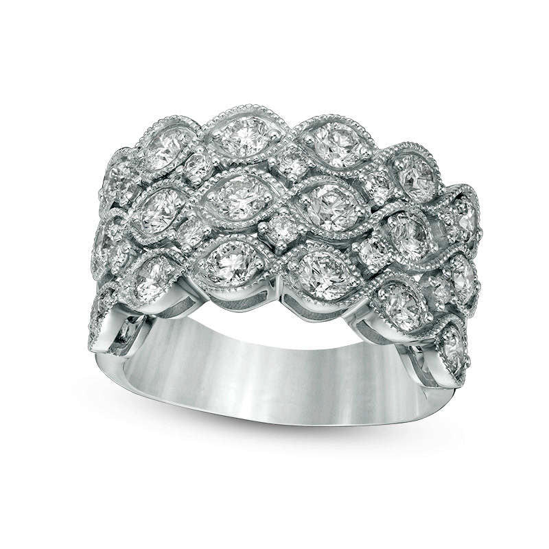 Image of ID 1 20 CT TW Natural Diamond Marquise-Shaped Three Row Antique Vintage-Style Band in Solid 14K White Gold