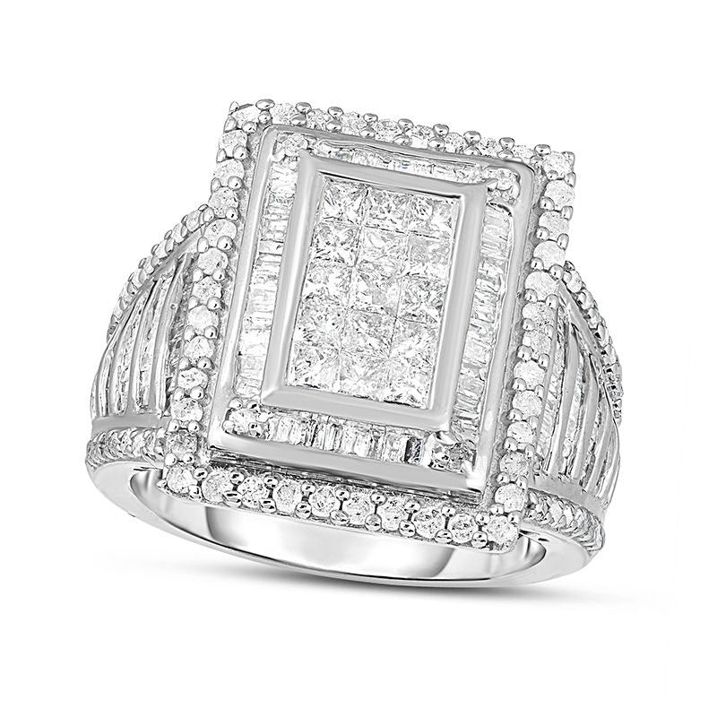 Image of ID 1 20 CT TW Princess-Cut Composite Natural Diamond Double Frame Ring in Solid 14K White Gold