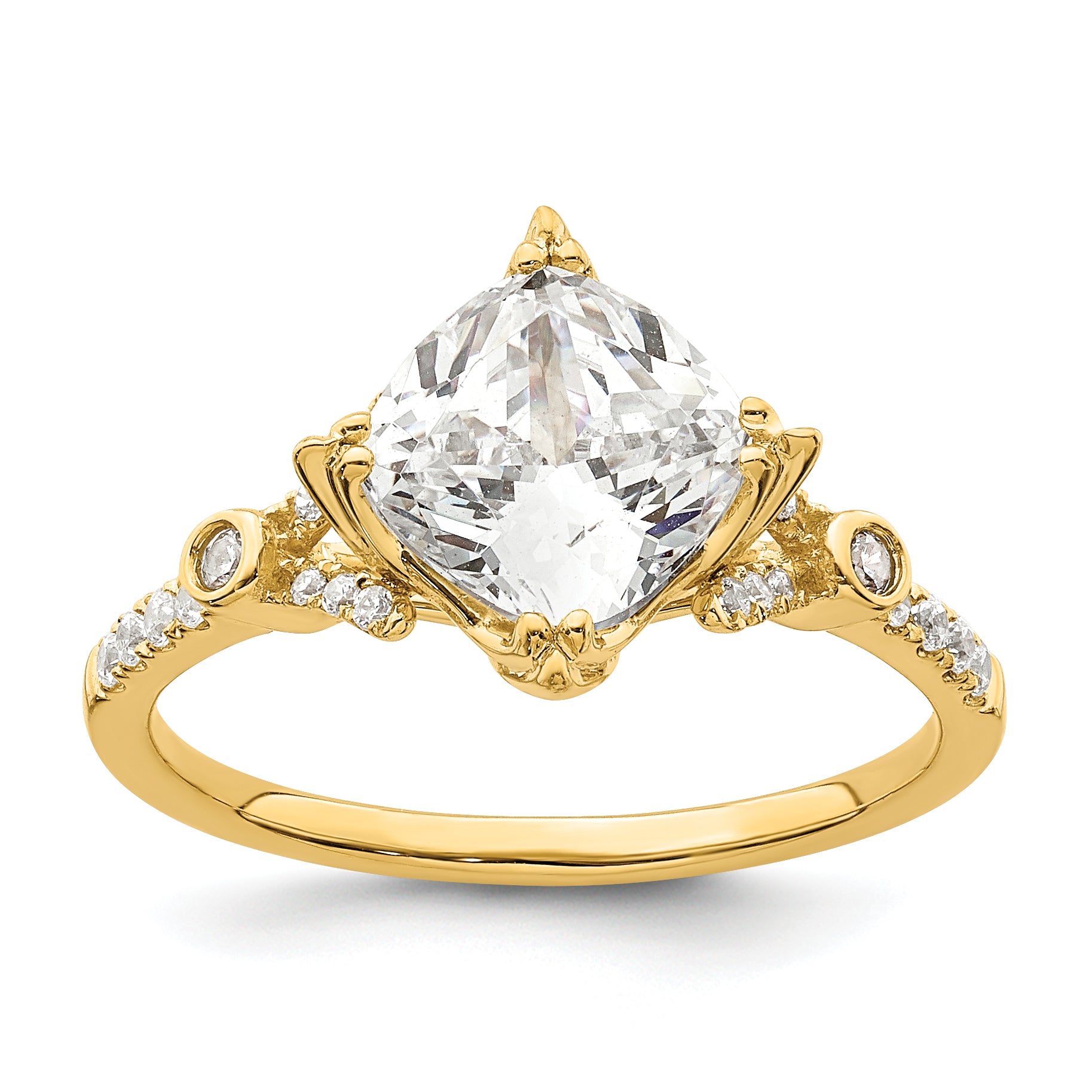 Image of ID 1 200ct CZ Solid Real 14k Polish 2ct Cushion Engagement Dia Ring