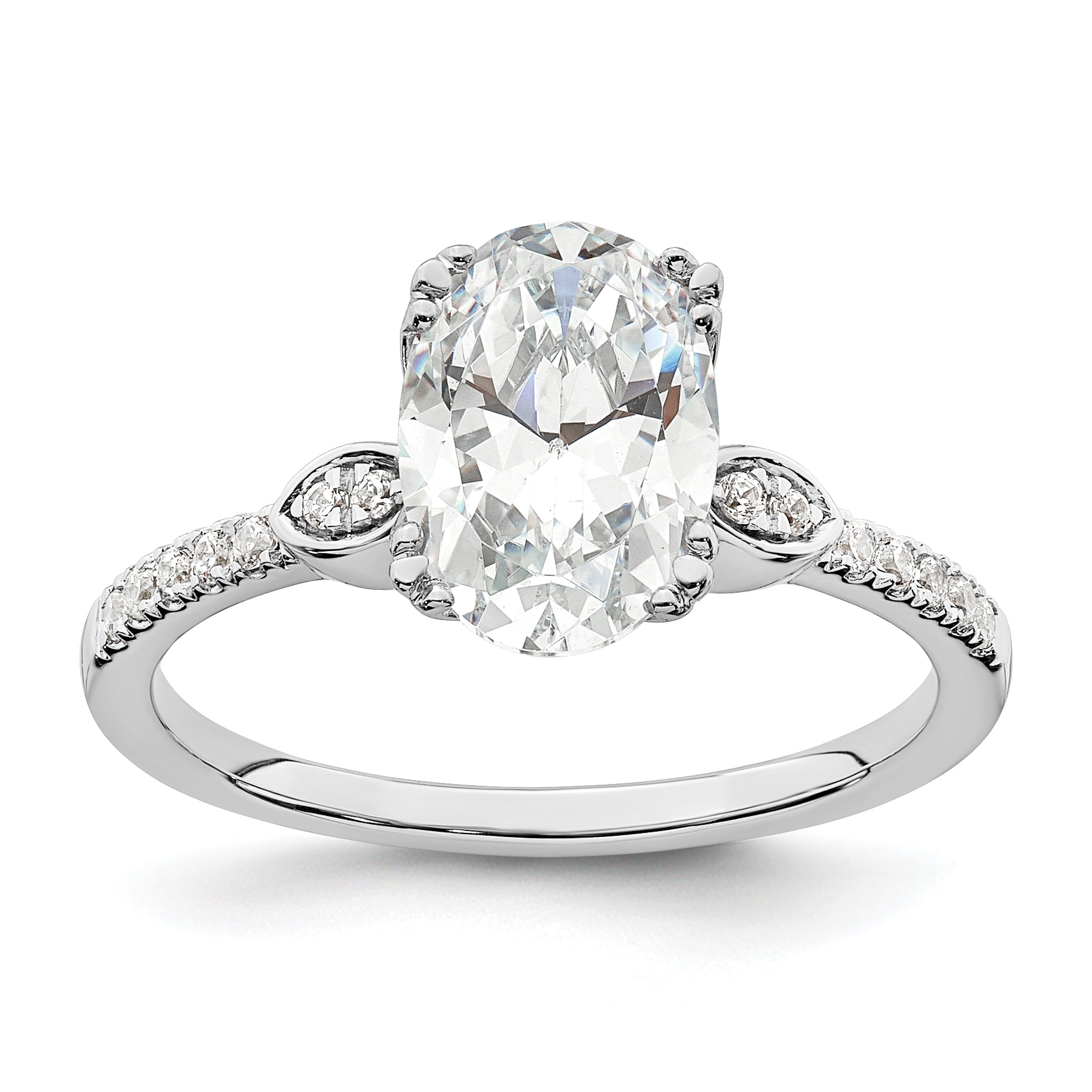 Image of ID 1 200ct CZ Solid Real 14k White Polish 2ct Oval Engagement Dia Ring