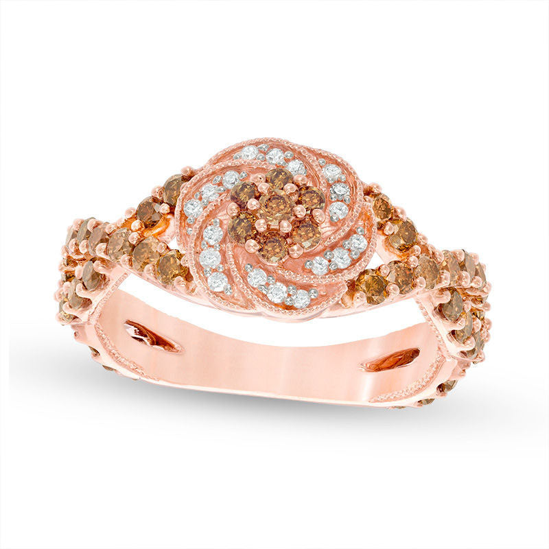 Image of ID 1 210 CT TW Enhanced Champagne and White Natural Diamond Swirl Frame Ring in Solid 10K Rose Gold