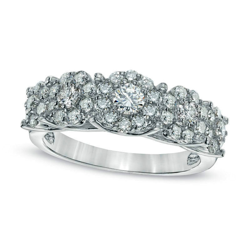Image of ID 1 210 CT TW Natural Diamond Five Cluster Flower Band in Solid 14K White Gold