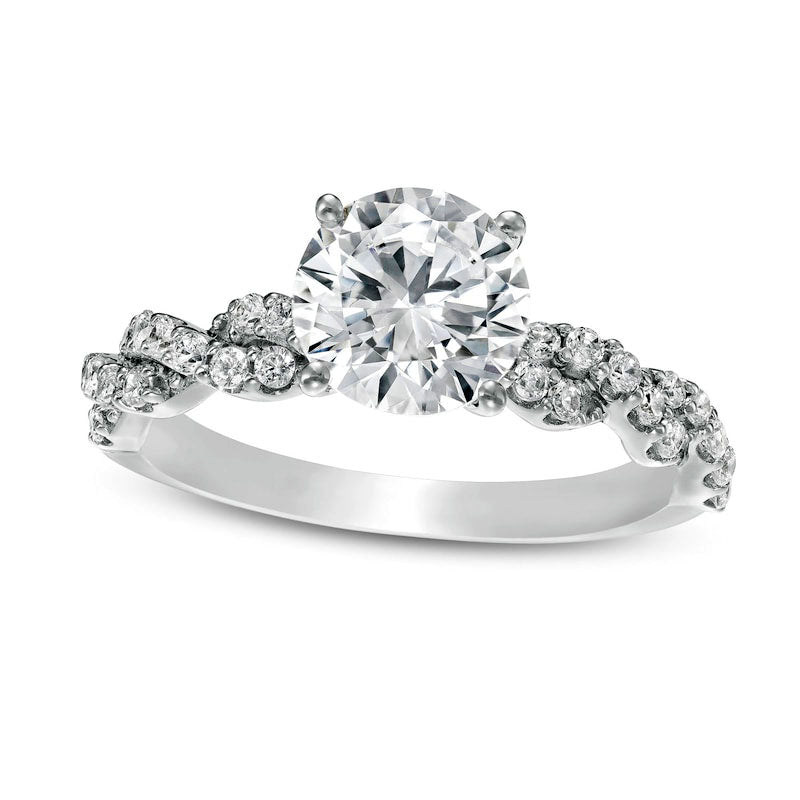 Image of ID 1 220 CT TW Certified Lab-Created Diamond Twist Shank Engagement Ring in Solid 14K White Gold (F/VS2)