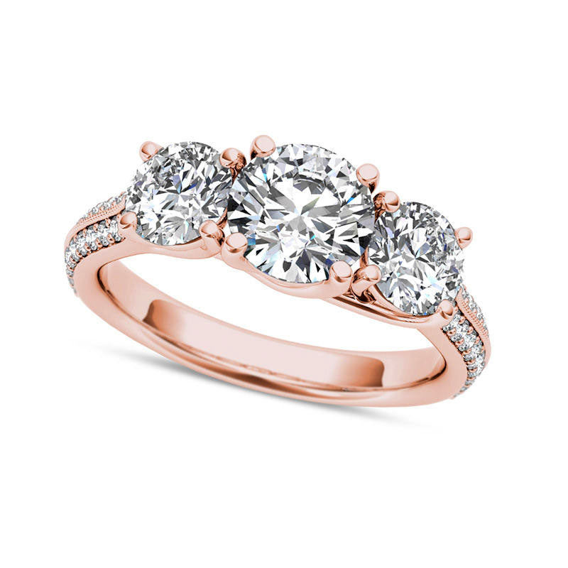 Image of ID 1 220 CT TW Natural Diamond Three Stone Antique Vintage-Style Engagement Ring in Solid 14K Rose Gold