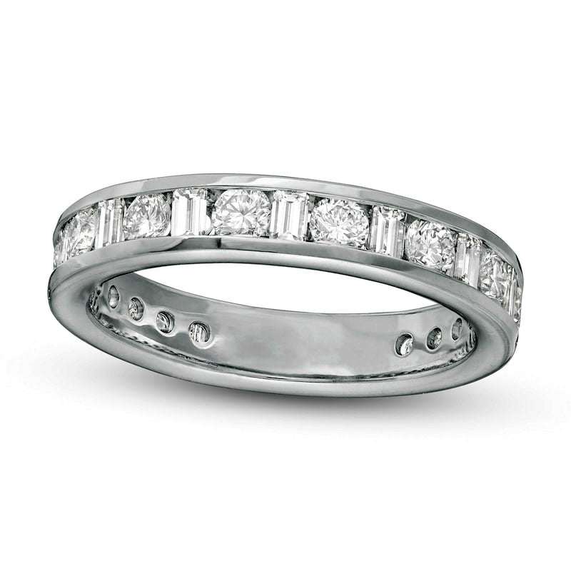 Image of ID 1 25 CT TW Baguette and Round Natural Diamond Alternating Eternity Wedding Band in Solid 18K White Gold (G/SI2)