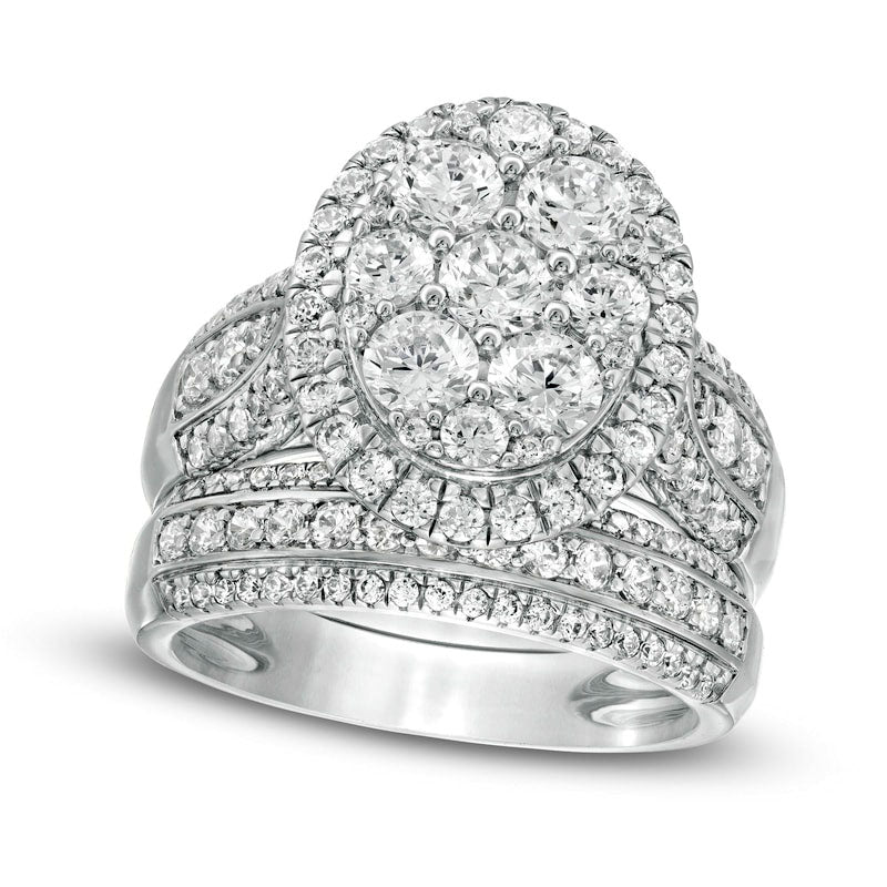 Image of ID 1 25 CT TW Composite Natural Diamond Oval Frame Multi-Row Bridal Engagement Ring Set in Solid 10K White Gold
