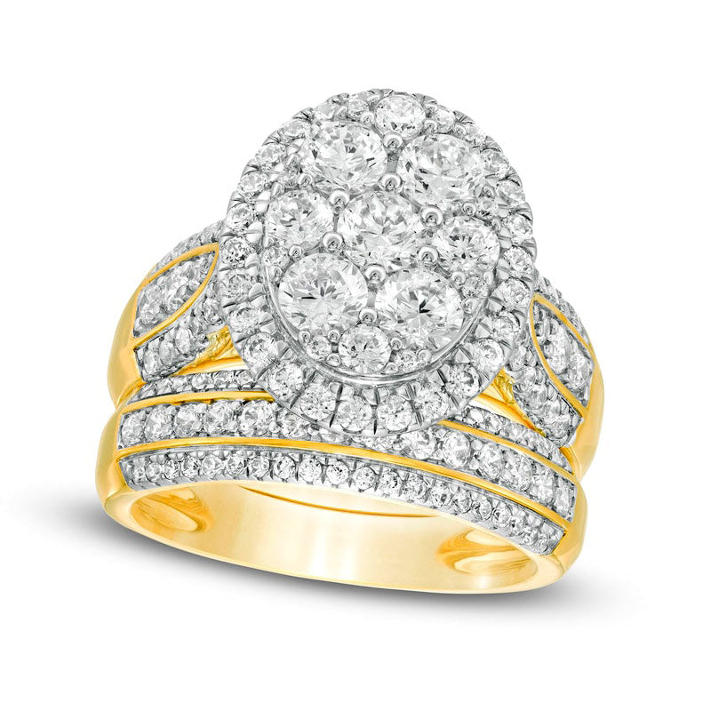 Image of ID 1 25 CT TW Composite Natural Diamond Oval Frame Multi-Row Bridal Engagement Ring Set in Solid 10K Yellow Gold