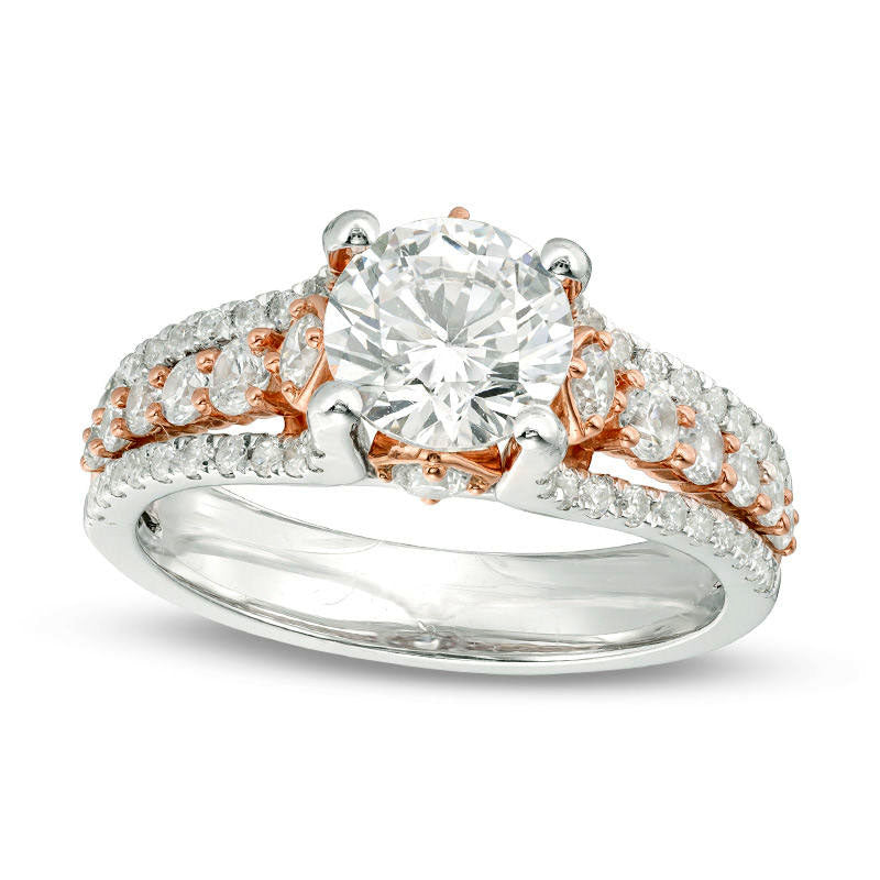 Image of ID 1 25 CT TW Natural Diamond Multi-Row Engagement Ring in Solid 18K Two-Tone Gold (I/SI2)