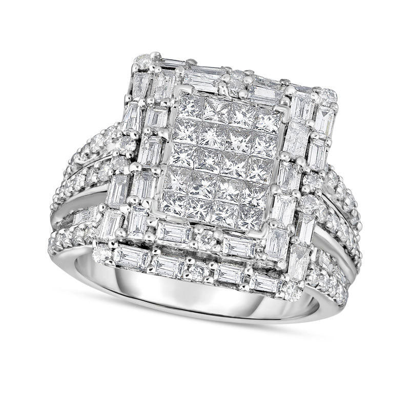 Image of ID 1 25 CT TW Princess-Cut Composite Natural Diamond Rectangle Frame Ring in Solid 14K White Gold