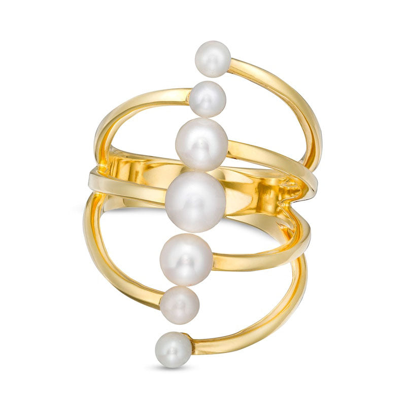Image of ID 1 30-50mm Cultured Freshwater Pearl Graduated Linear Multi-Row Split Shank Ring in Solid 10K Yellow Gold