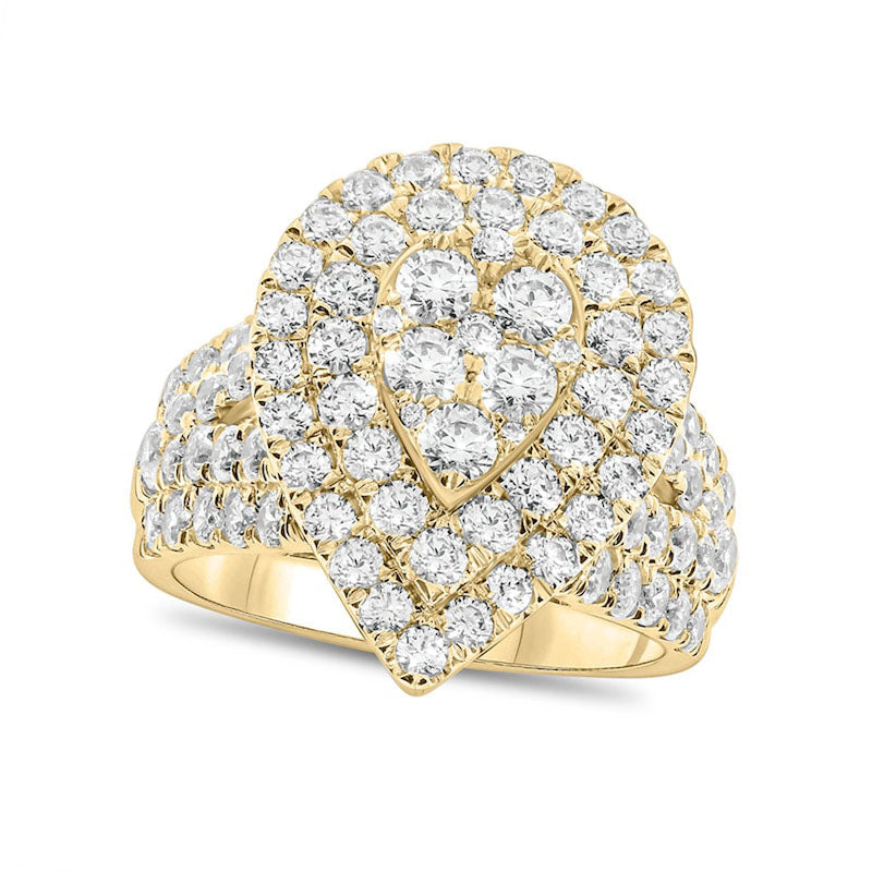 Image of ID 1 30 CT TW Composite Natural Diamond Double Pear-Shaped Frame Multi-Row Ring in Solid 10K Yellow Gold