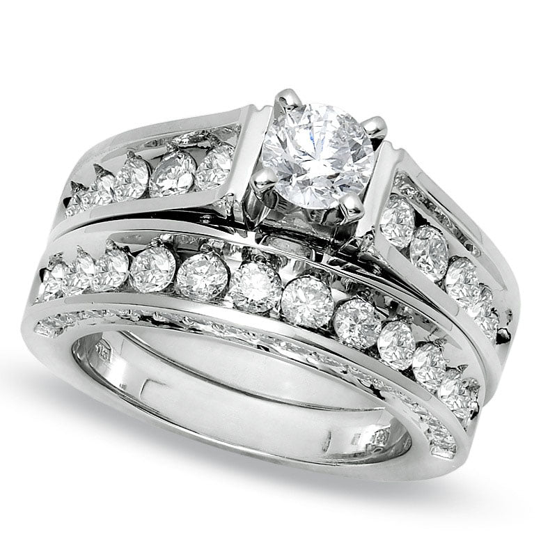 Image of ID 1 30 CT TW Natural Diamond Bridal Engagement Ring Set in Solid 14K White Gold