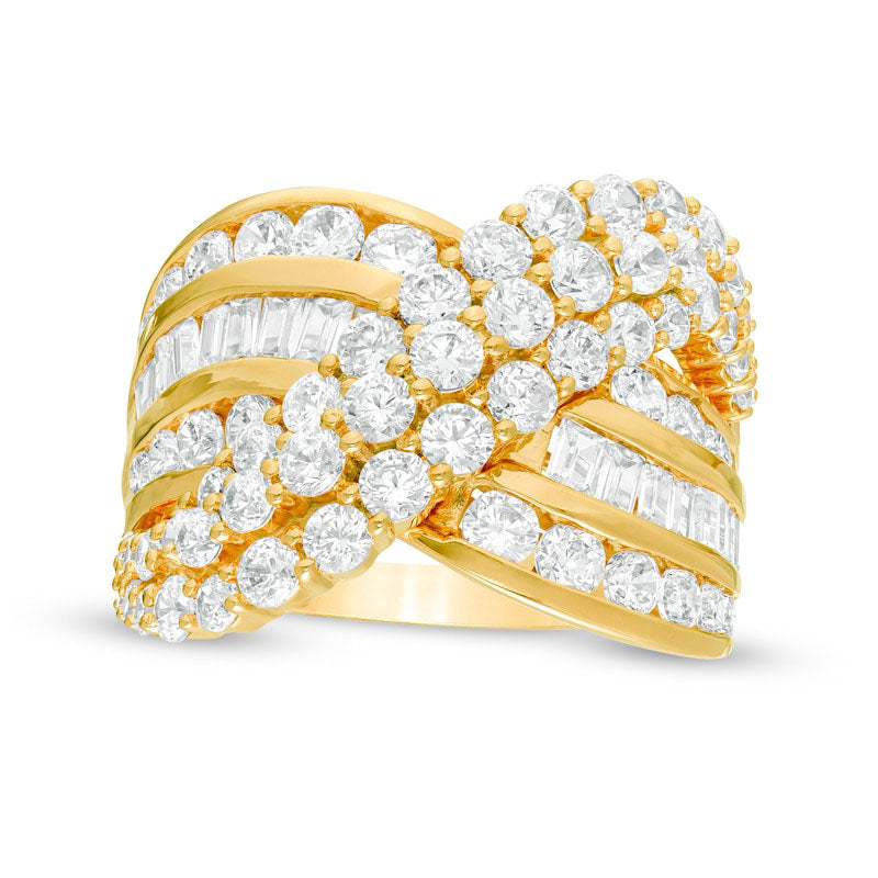 Image of ID 1 30 CT TW Natural Diamond Multi-Row Crossover Ring in Solid 10K Yellow Gold