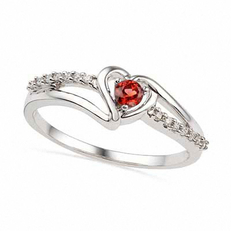 Image of ID 1 30mm Garnet and 005 CT TW Natural Diamond Heart Ring in Sterling Silver