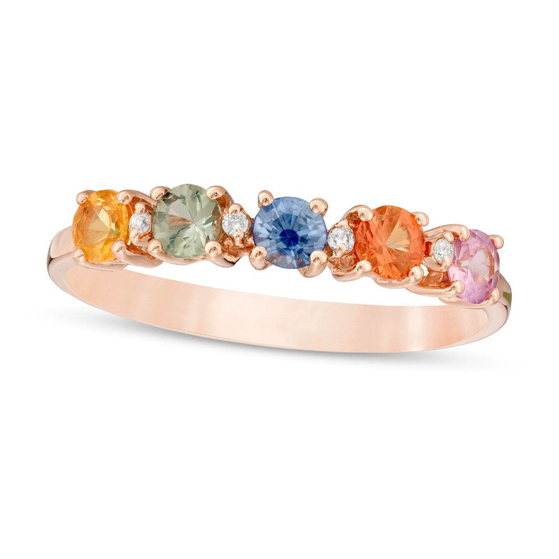 Image of ID 1 30mm Multi-Color Sapphire and Natural Diamond Accent Five Stone Ring in Solid 14K Rose Gold