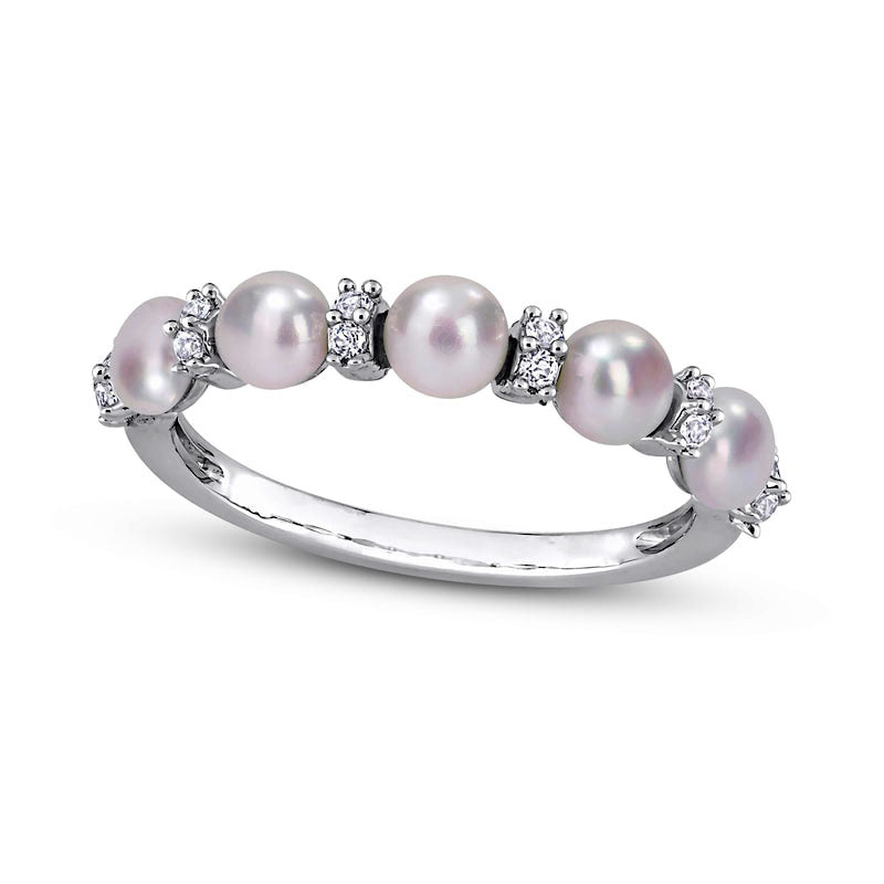 Image of ID 1 35-40mm Button Cultured Freshwater Pearl and White Topaz Duo Five Stone Alternating Stackable Band in Sterling Silver