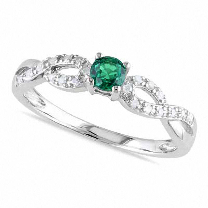 Image of ID 1 35mm Lab-Created Emerald and 007 CT TW Diamond Twist Ring in Sterling Silver