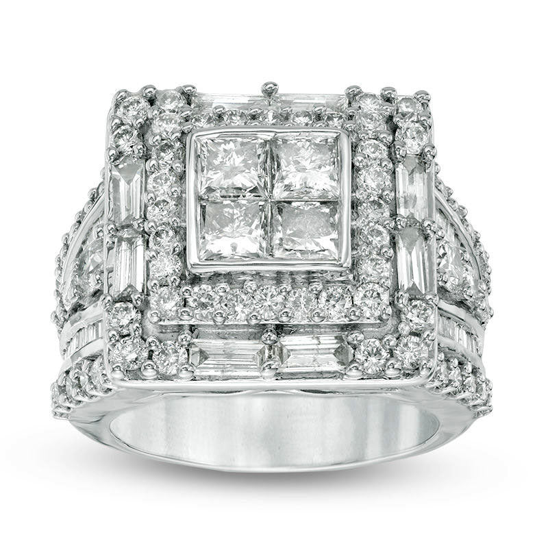 Image of ID 1 4 CT TW Quad Princess-Cut Natural Diamond Double Frame Ring in Solid 14K White Gold