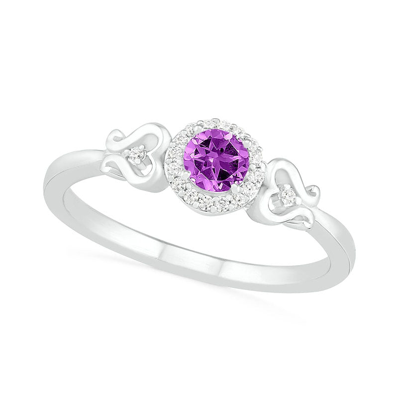 Image of ID 1 40mm Amethyst and 005 CT TW Natural Diamond Frame Heart-Sides Ring in Sterling Silver