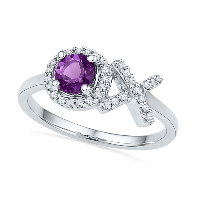 Image of ID 1 40mm Amethyst and Natural Diamond Accent XO Midi Ring in Sterling Silver