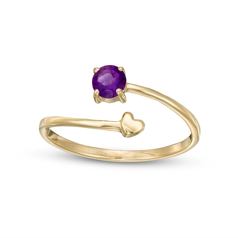 Image of ID 1 40mm Amethyst and Polished Heart Open Wrap Ring in Solid 10K Yellow Gold