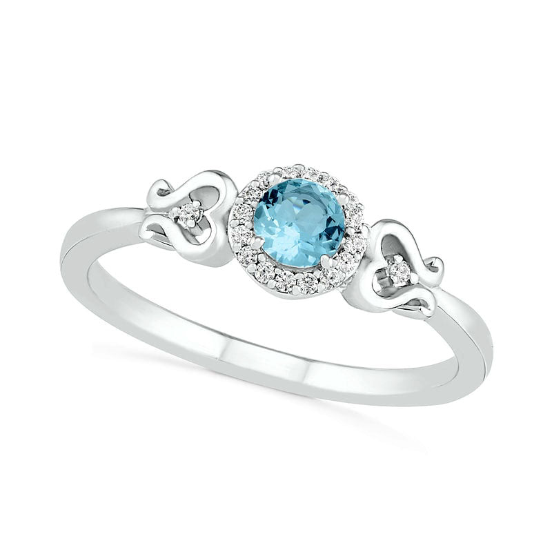 Image of ID 1 40mm Aquamarine and 005 CT TW Natural Diamond Frame Filigree Heart-Sides Ring in Sterling Silver